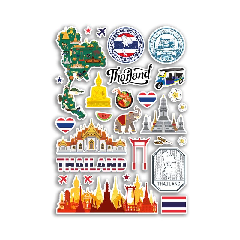 A4 Sticker Sheet Thailand Landmarks Vinyl Stickers - Bangkok City Map ...