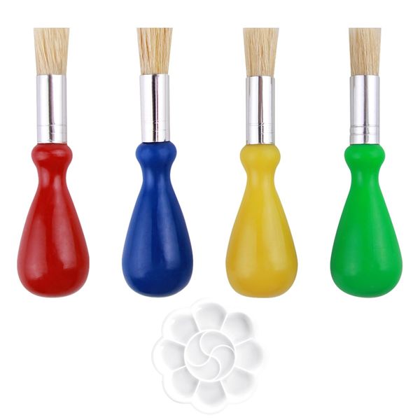 Children's Painting Supplies Set, 4 Painting Brushes And 1 Palette Tool Set, Toddler Paint Brushes Bring The Fun Of Creating And Painting To Children.