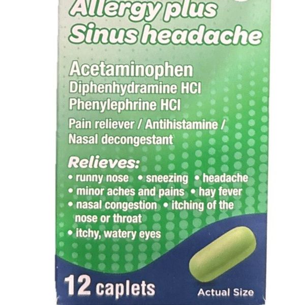 Allergy Plus Sinus Headache Multi-Symptom ValuRx -12 Caplets-New-Pa