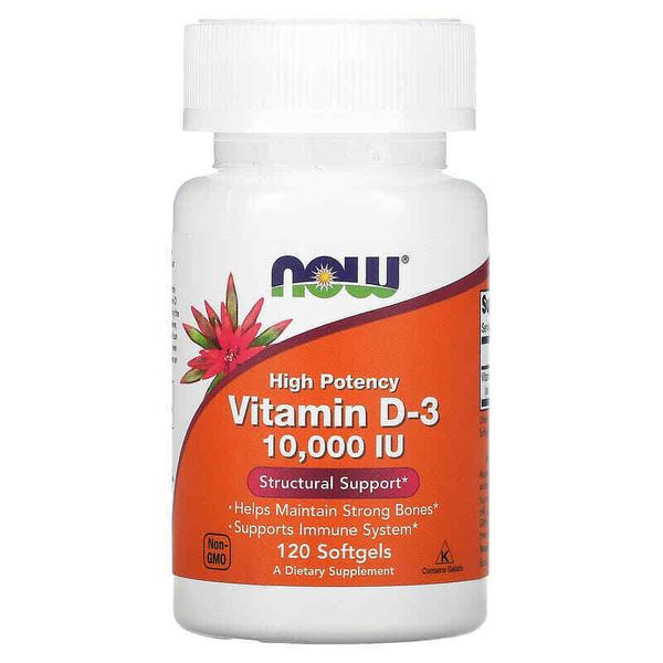 NOW Food High Potency Vitamin D3 250 mcg 10000 IU Dietary Supplement 120 Softgel