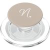Sand / Beige / Tan Letter N Initial Heart Monogram Cute PopSockets MagSafe PopGrip for iPhone