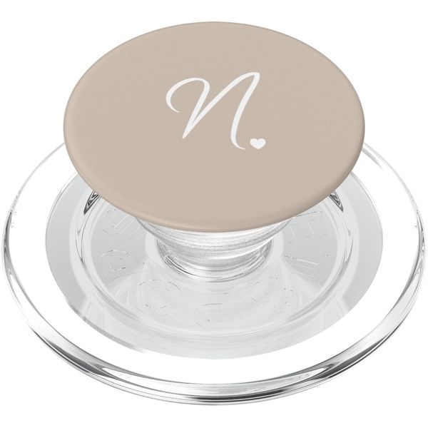 Sand / Beige / Tan Letter N Initial Heart Monogram Cute PopSockets MagSafe PopGrip for iPhone