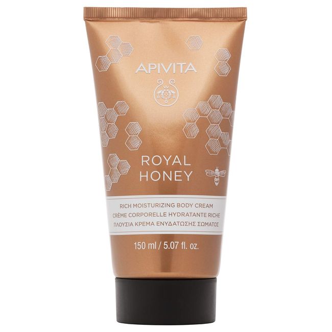 Apivita Royal Honey Rich Moisturizing Body Cream with Shea Butter, Beeswax, Cocoa Butter & Vitamin E - Moisturizer that Hydrates, Nourishes & Maintain Skin Elasticity, 5.07 Fl Oz