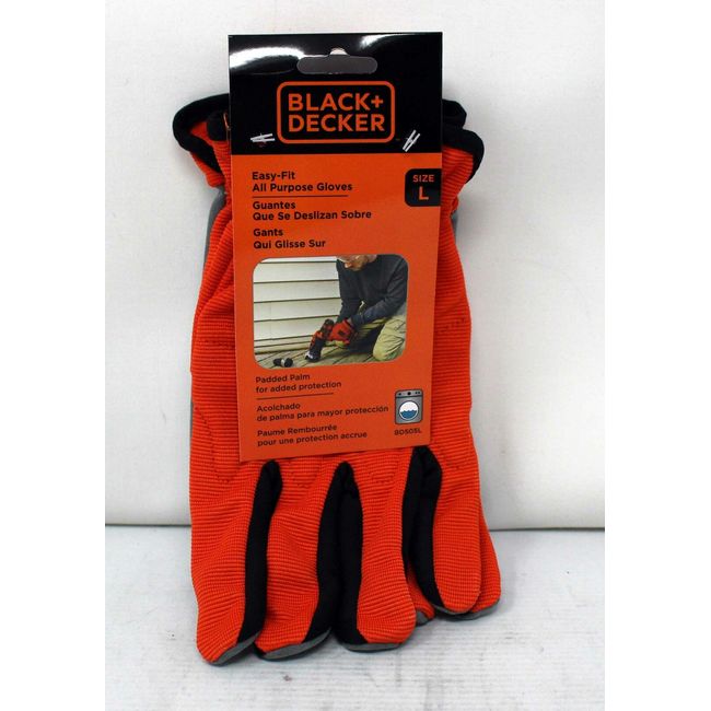 Black + Decker Easy Fit All Purpose Gloves Large Orange 1 Pair