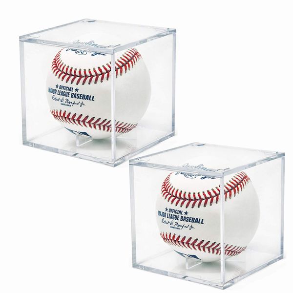 HINATA PRODUCE Sign Ball Case, Set of 2, Baseball Case, UV Protection, Acrylic, Compatible with Hard/Soft Ball Baseball, Collection Case, Display Case, Commemorative Goods, Baseball Goods, Transparent