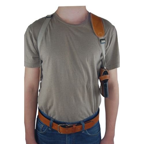 New Barsony Horizontal Saddle Tan Leather Shoulder Holster for Ruger SR9 SR40 Right