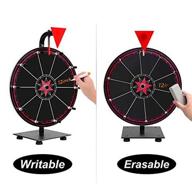 24 inch Dual Use Spinning Prize Wheel 14 Slots Color Tabletop and Floor Roulette Wheel of Fortune, Spin The Wheel with Dry Erase Marker and Eraser