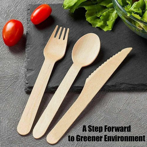 HOT BARGAINS 300pcs Wooden Cutlery Set Disposable Biodegradable - 100 Spoons, 100 Knives, 100 Forks Sealed - Hygiene Proof, Birch Wood Eco Friendly (PACK of 300)