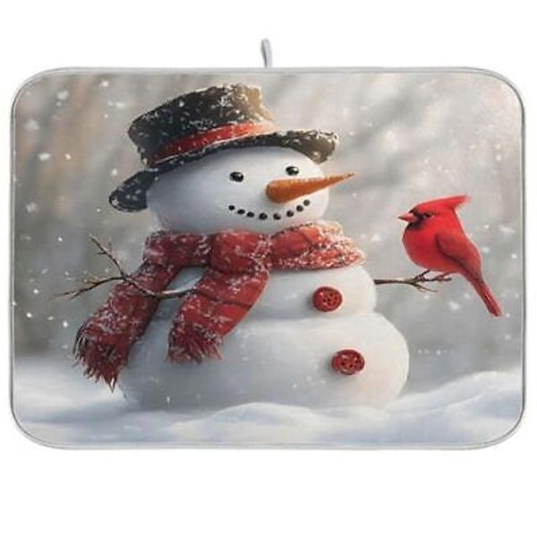 Snowman Cardinal Bird Absorbent Dish Drying Mat Dishes Drainer Protector Pad ...