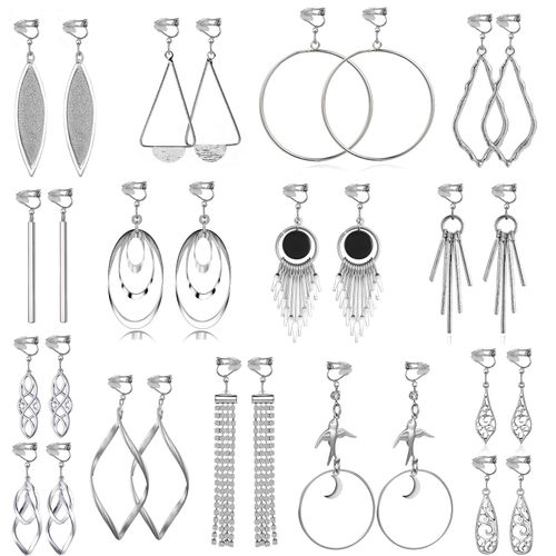 15 Pairs Wholesale Clip on Earrings for Women Fashion-Celtic Knot Earrings,Long Bar Earrings,Tear Drop Earrings Clip on Hoop Earrings for Women-Clipon Earrings for Women and Teen Girls
