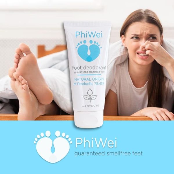 Foot deodorant PhiWei foot cream, ointment for the effective elimination of foot odour, treatment with 80% ingredients of natural origin, effective for 24 hours, no odour, fresh feet, 100 ml.