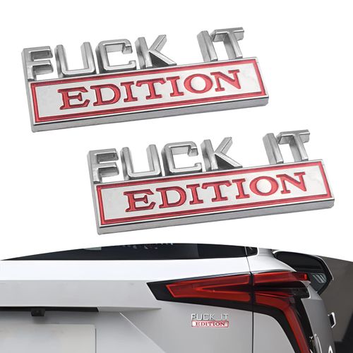 2PCS Car Emblem Fuck-IT Edition, 3D Letters Metal Material Car Decals, Trunk Emblem Decals Replacement, Side Fender Rear, Unversal of All Car Models (Silver-Red)