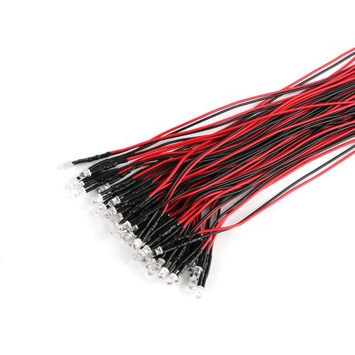 JESSINIE 3mm LED Diode 12 Volt LED Lights Bulb with 20cm Wire for Signal Indication, Toy Cars, Mini LED Lights 5-12V,100000 Hours Lifespan Warm White Flash 50PCS
