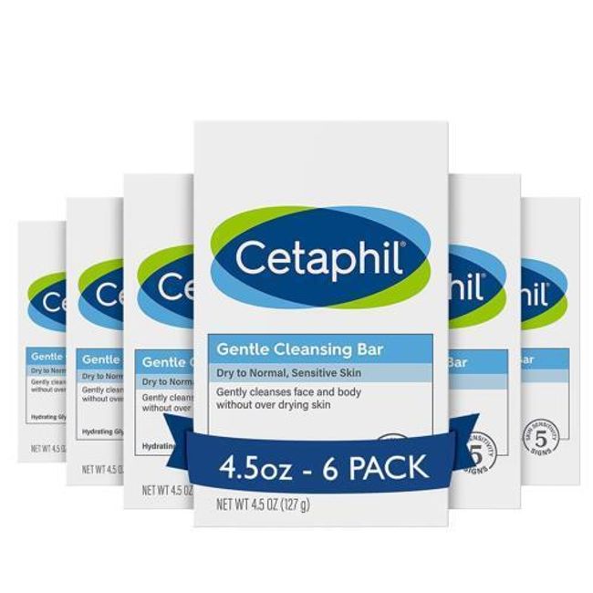 CETAPHIL Gentle Cleansing Bar, 4.5 oz Bar (Pack of 6), Nourishing Cleansing...