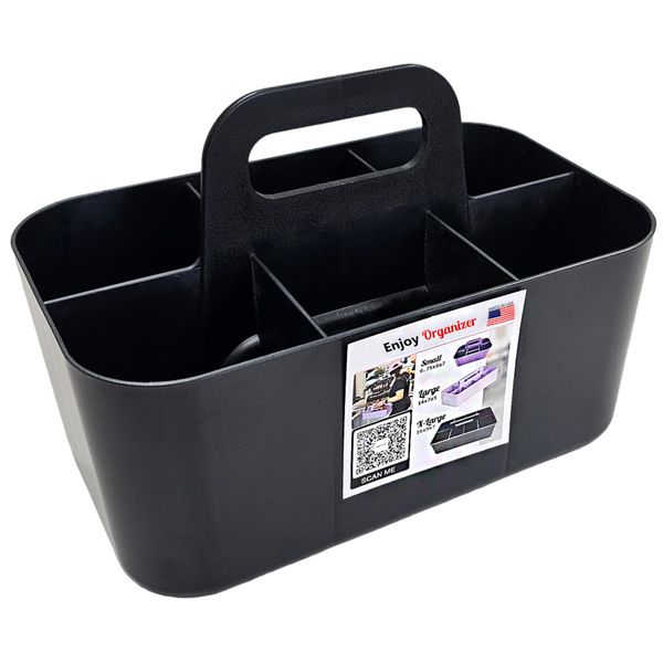 Enjoy Organizer - Small Stackable and Portable Simple 6-Compartment Caddy - Made In USA (Black)