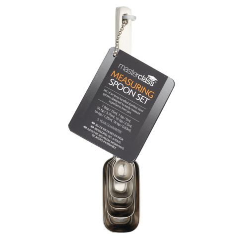 MasterClass Rectangular Stainless Steel Measuring Spoons (Set of 6), Silver