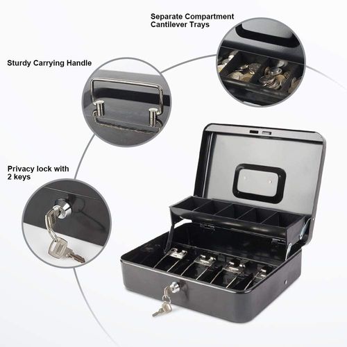 XL Large Steel Cash Box Safe Chest Key Lock Money Document Cash Jewelry NEW