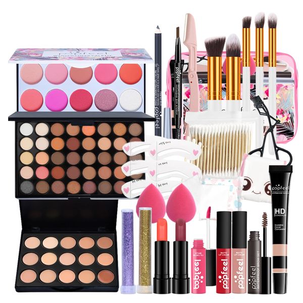 All-in-one Makeup Set Gift Surprise, Full Makeup Kit for Women Cosmetic Essential Starter Bundle Include Eyeshadow Palette Lipstick Concealer Face Powder Lipgloss Brush