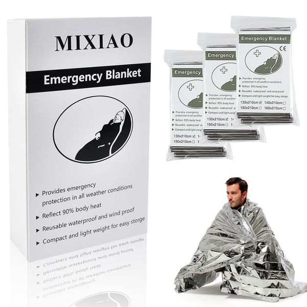 MIXIAO Survival/First Aid Blankets - Insulated, Reflective, Silver, 130 x 210 cm