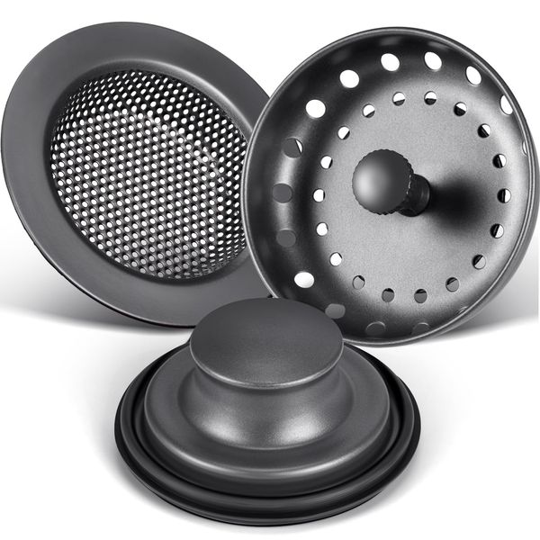 3 Pieces Kitchen Sink Stopper Strainer Garbage Disposal Plug, Stainless Steel Universal Anti-Clogging Kitchen Sink Filter Sieve Basket Strainer, Wide Rim for Kitchen Sink Drain (Graphite Gray)