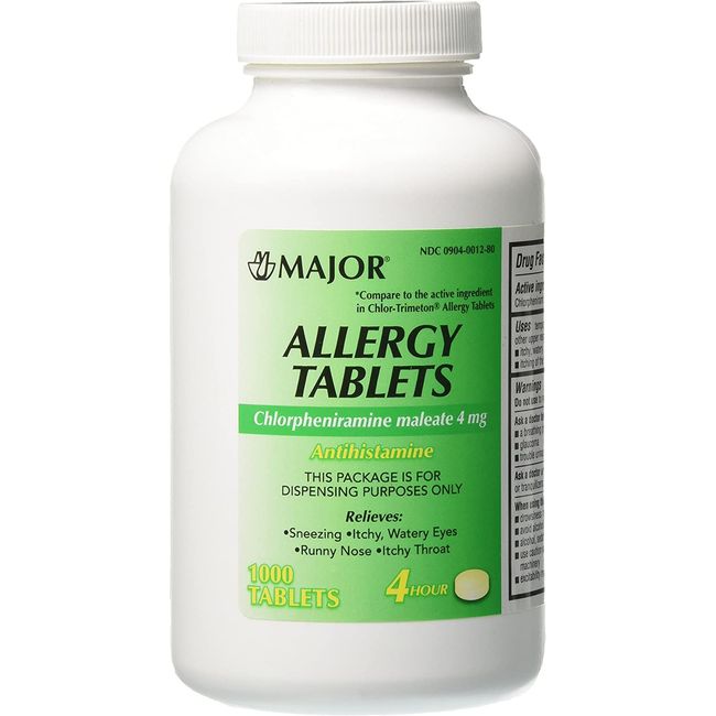 Major Pharmaceuticals Chlorpheniramine Maleate 4 mg Anti-Allergy Tablets, 1000