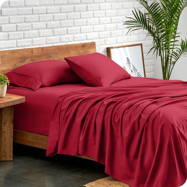 Bare Home Twin Sheet Set - 1800 Ultra-Soft Microfiber Twin Bed Sheets - Double Brushed - Deep Pockets - Easy Fit - Extra Soft - 3 Piece Set - Bedding Sheets & Pillowcases (Twin, Red)