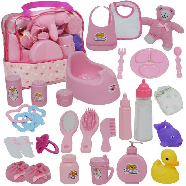 Doll Feeding Set with Baby Doll Accessories Includes Doll Bottles (30 Pack)