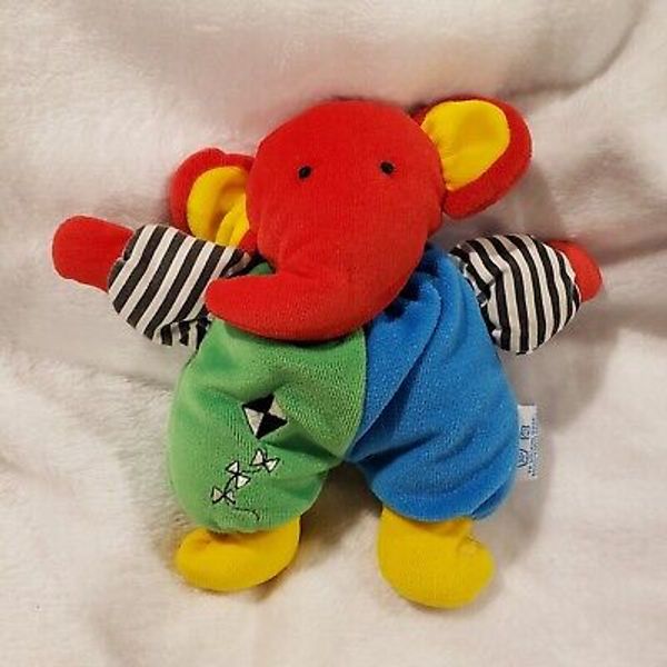 Eden Elephant Plush Lovey Baby Rattle 7in Kite Primary Colors Red Blue Yellow