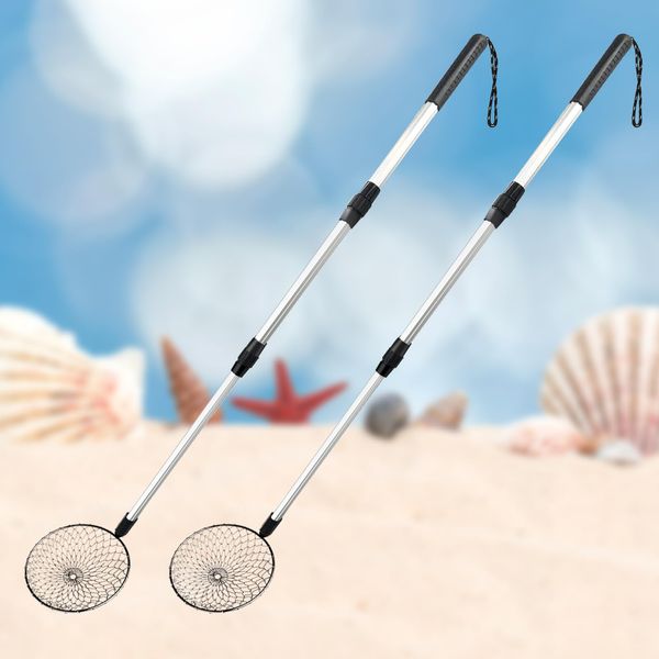 zeeloopbee 2PCS Sand Sifter for The Beach, Beach Sand Scoop Adjustable, Shell Sifting Shovels Shell Scooper for Beach with Long Handle, Beach Sand Sifter Shark Tooth Sifter for The Beach