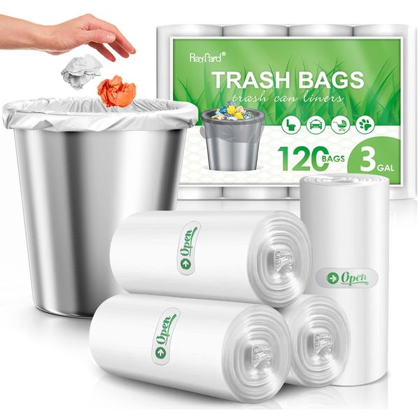 3 Gallon 120 Counts (fit 2.6-3.3 Gal) Small Trash Bags Garbage Bags by RayPard, 10-12 Liter Waste Basket Liner Fit 2.6,3.1,3.2,3.3 Gal Trash Can for Home Office Kitchen Bathroom Bedroom, Clear