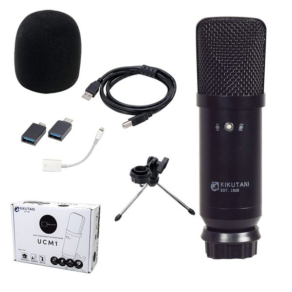 Kikutani UCM1 USB Condenser Microphone, PC Microphone, Stand Included, Game Commentary, Home Recording, Telework, Live Broadcasting, Skype Windows/Mac Compatible, Omnidirectional Mute Button