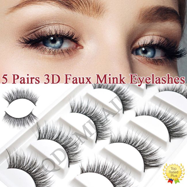 US 5 Pairs 3D Mink False Eyelashes Wispy Cross Fluffy Long Fake Strip Eye Lashes