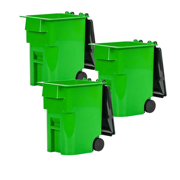 Set of 3 Mini Green Trash Cans with Lid & Wheels for Wrestling Action Figures