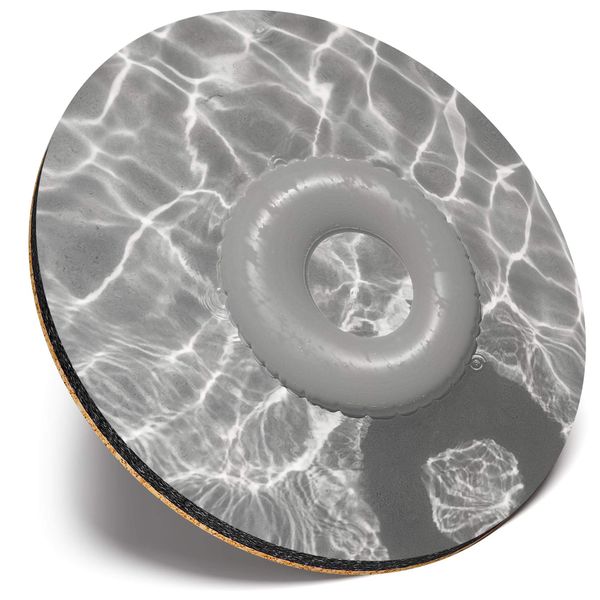 Round Single Coaster - BW - Swimming Pool Rubber Ring |Glossy Quality Coasters | Tabletop Protection for Any Table Type #36331