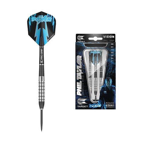 Target Darts Phil Taylor Power 8 Zero 2 22g 80% Tungsten Steel Tip Darts Set | Featuring Pro Grip Dart Stems, Number 6 Dart Flights | Professional Darts Sets