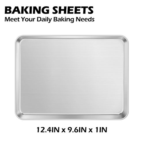 Baking Sheets Set of 2, Leonyo 12.4IN x 9.6IN Stainless Steel Cookie Sheets for Baking, 1IN Deep Metal Toaster Oven Pan Tray for Oven, Dishwasher Safe