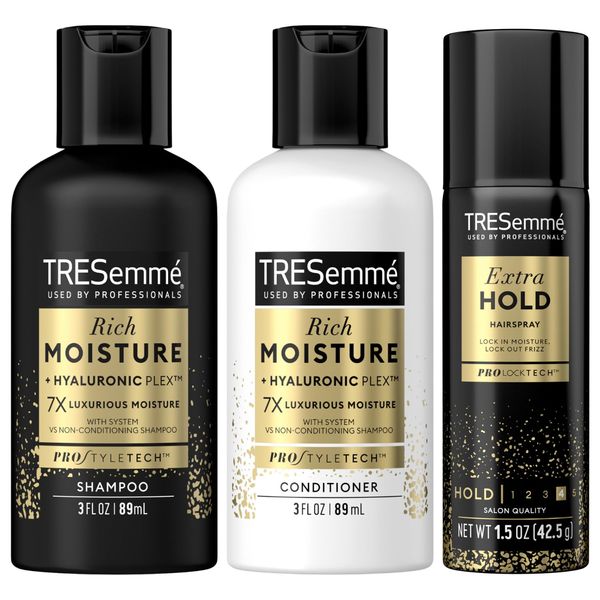 TRESemme Hair Care Travel Set – Rich Moisture Shampoo & Conditioner + Extra Hold Hairspray (3 Piece Set)