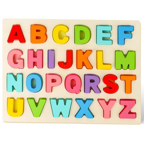 LovesTown Wooden Puzzles for Kids, Alphabet Wooden Puzzles Montessori Toddler Puzzles Preschool Educational Toys for Toddler Boys Girls Birthday