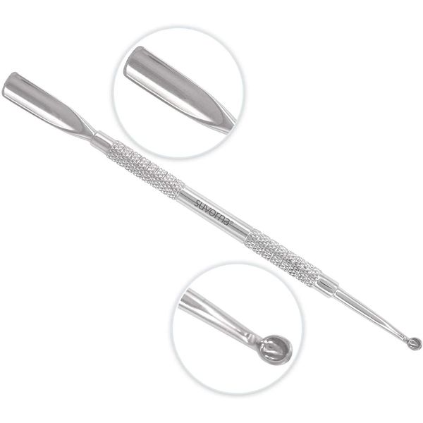 Suvorna Professional Manicure Dual Headed Cuticle Pusher & Spoon Nail Cleaner - Japanese Steel Polished Cuticle Pushy/Backer - Ingrown Cuticle Care Beauty Tool Product for Women/Men at Spa/Salon/Home