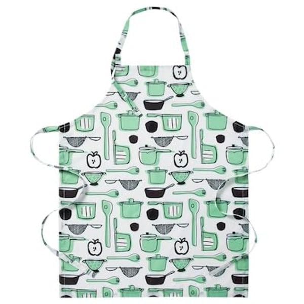Apron, white/green/patterned, 69x85 cm + Free finchley pen (1)