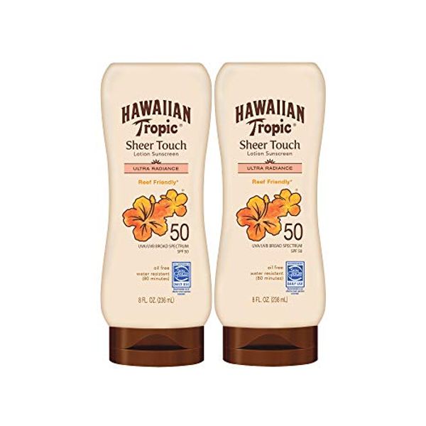 Hawaiian Tropic Sheer Touch Lotion Sunscreen SPF 50, 8oz | Hawaiian Tropic Sunscreen SPF 50, Sunblock, Oxybenzone Free Sunscreen, Body Sunscreen Pack SPF 50, 8oz each Twin Pack