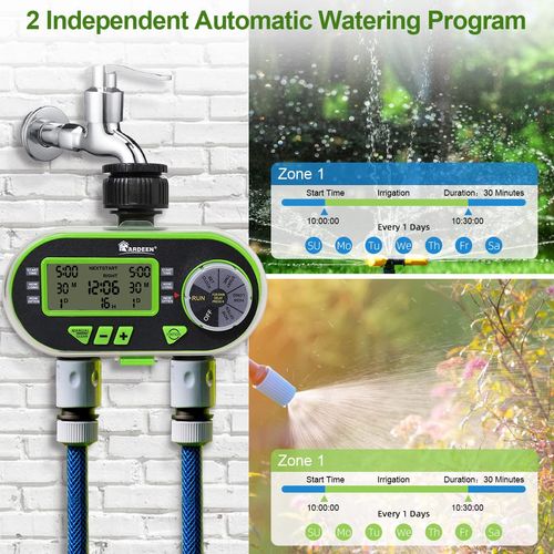 Yardeen 2 Outlet Garden Digital Electronic Water Timer Irrigation Controller for Garden Yard, Green