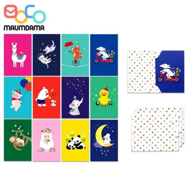 Set of 60 Golasan Vivid Animal Mini Postcard Card Envelopes