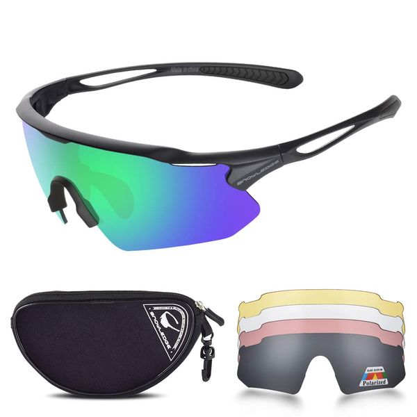 Snowledge Cycling Glasses with 5 Interchangeable Lens UV 400 Protection Polarised Sports Sunglasses for Men Women Running Climbing Fishing Driving Golfing