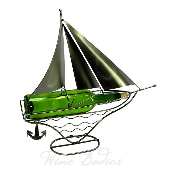 WINE BODIES Sail Boat Metal Wine Bottle Holder Charcoal