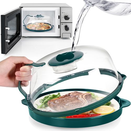 Microwave Splatter Cover, Microwave Plate Cover for Food with Water Steamer and Tray, 12 Inch Microwave Lid with Integrated Handle Splatter Guard, House Essentials for Gift