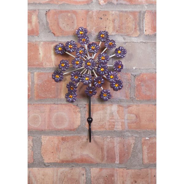 Urbanest Flowers Dimensional Metal Wall Hooks, 7" Width, 10" Height (Purple)