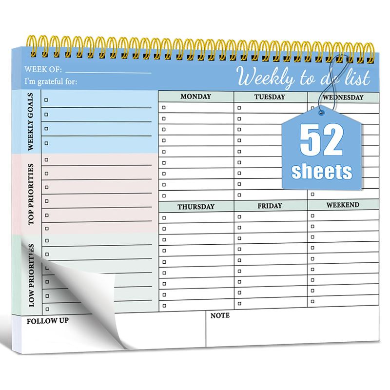 BLESWIN Weekly Planner Pad, To Do List Pad Undated 52 Sheets, 8.5" x 11 ...