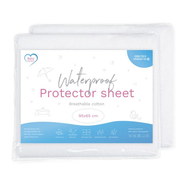 Set of 2 Waterproof Mattress Protector Sheets/Covers Fits 95x65 cm Baby Travel Cot