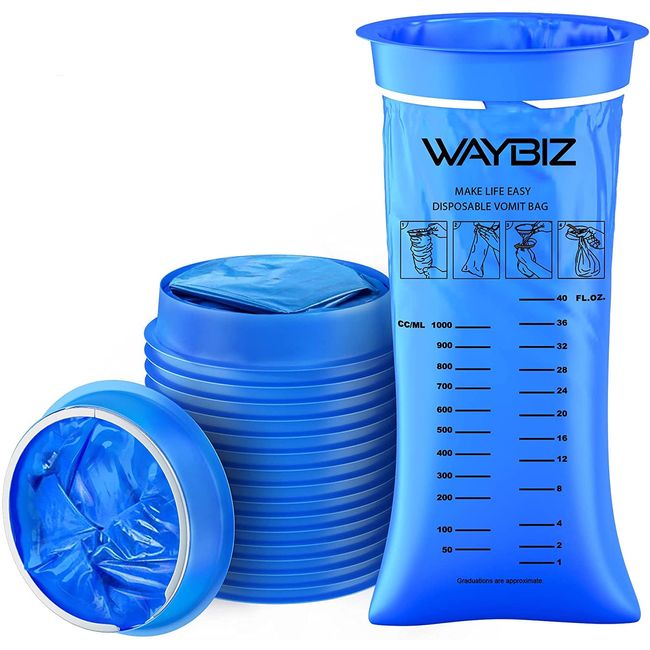 WAYBIZ Vomit Bags 16 Pack 1000 Ml, Non-Transparent Disposable Barf Bag, Throw up